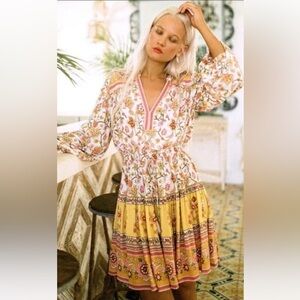 Spell VINTAGE Portabello PLAYDRESS  Floral Dress with Pink and Yellow Hues